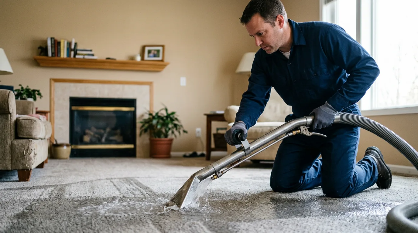 Water damage restoration technician working near Teutopolis, IL